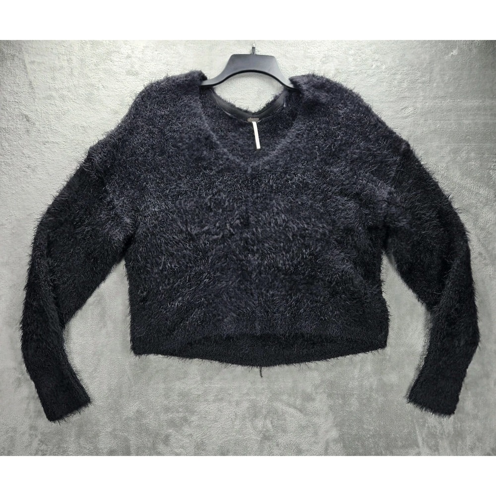 Free People Icing V Sweater‎ Pullover Oversized Black Women's Small OB1203697